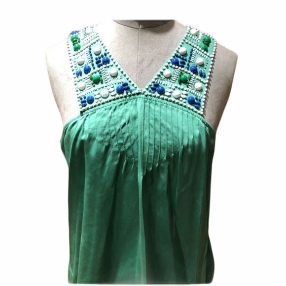 BCBGMAXAZRIA Silk Beaded Sleeveless Blouse - Picture 3 of 11